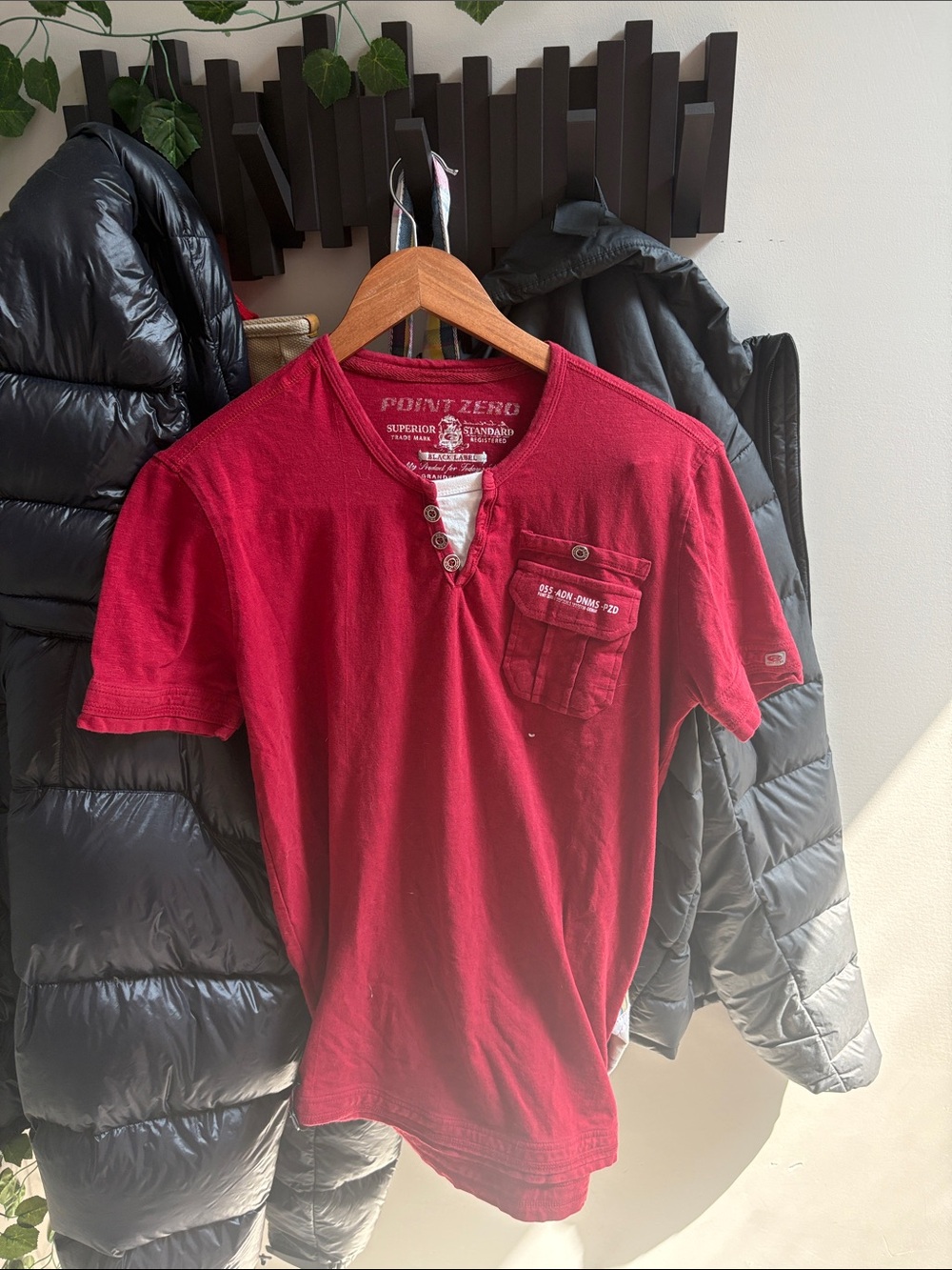 Y2K 2000s Point Zero Red Short-Sleeve Henley with Chest Pocket